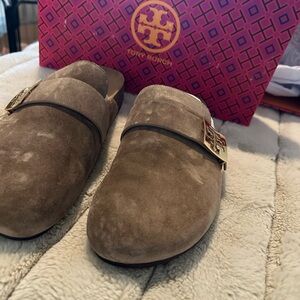 Tory Burch River Rock and Gold Mules